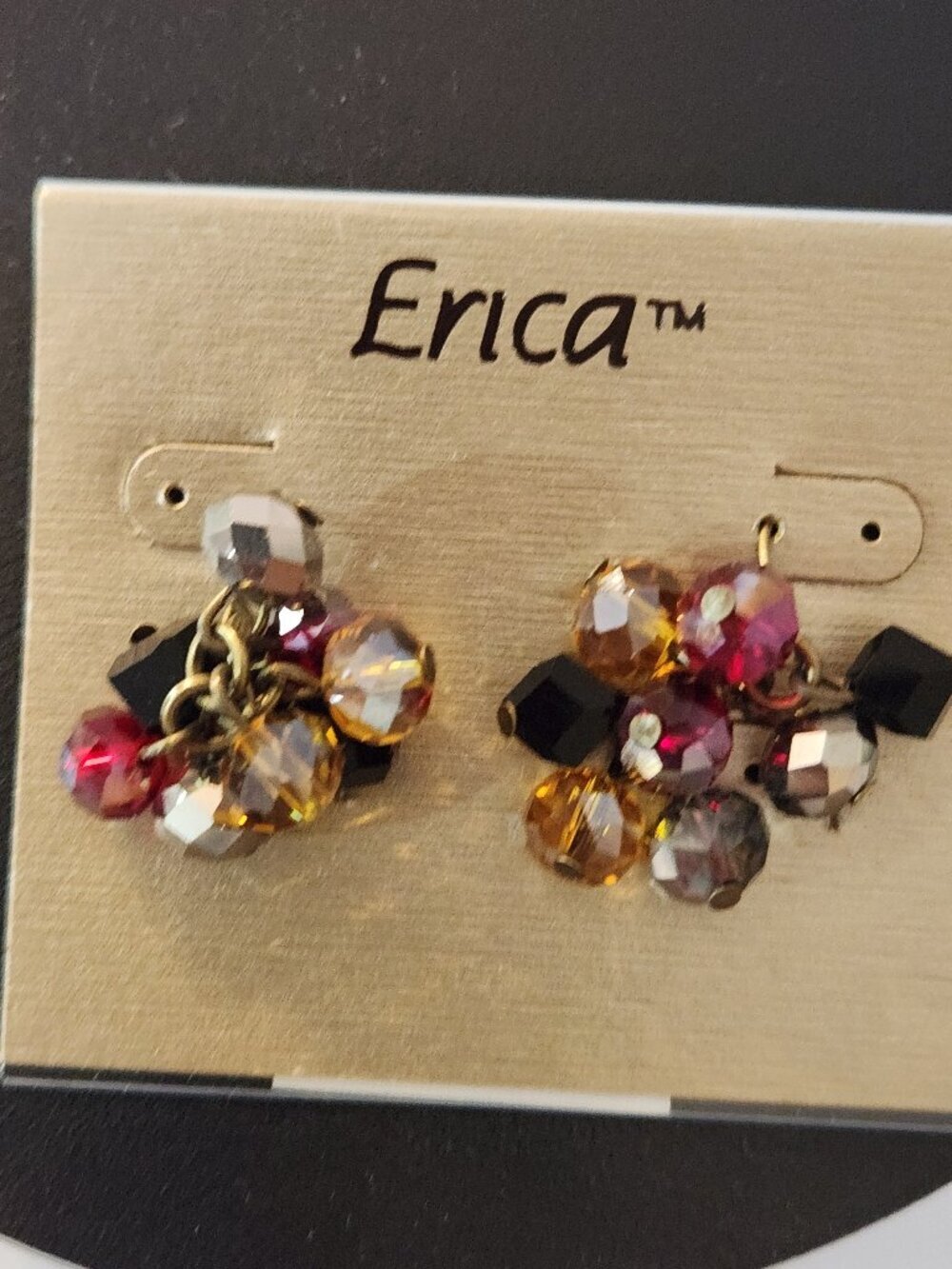 Erica Crystal Earrings Pierced Crystal Dangle Cluster Burgundy Yellow Black